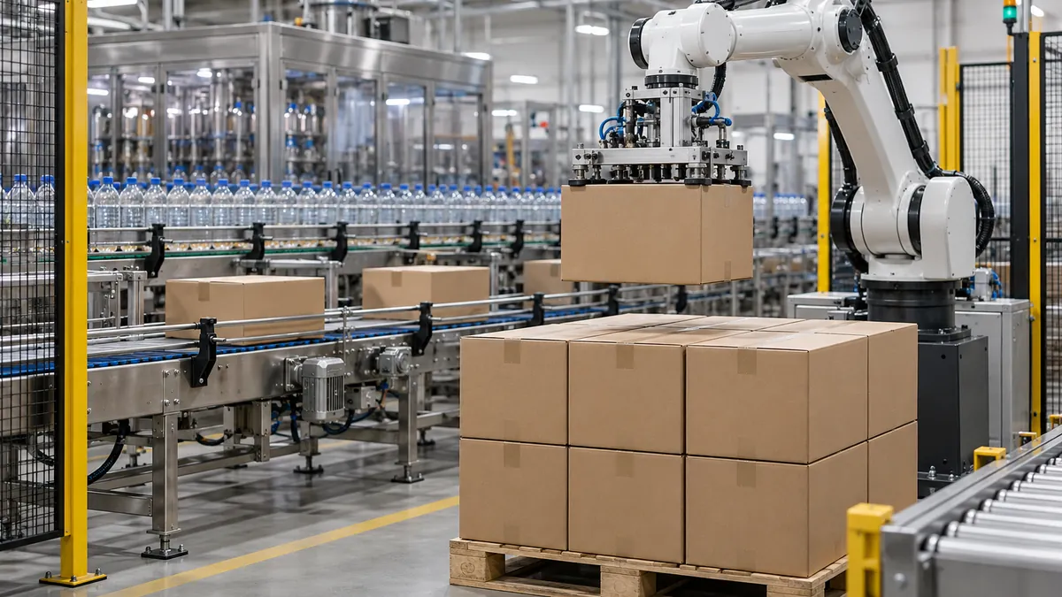 Illustrative robot palletising plain beverage cartons