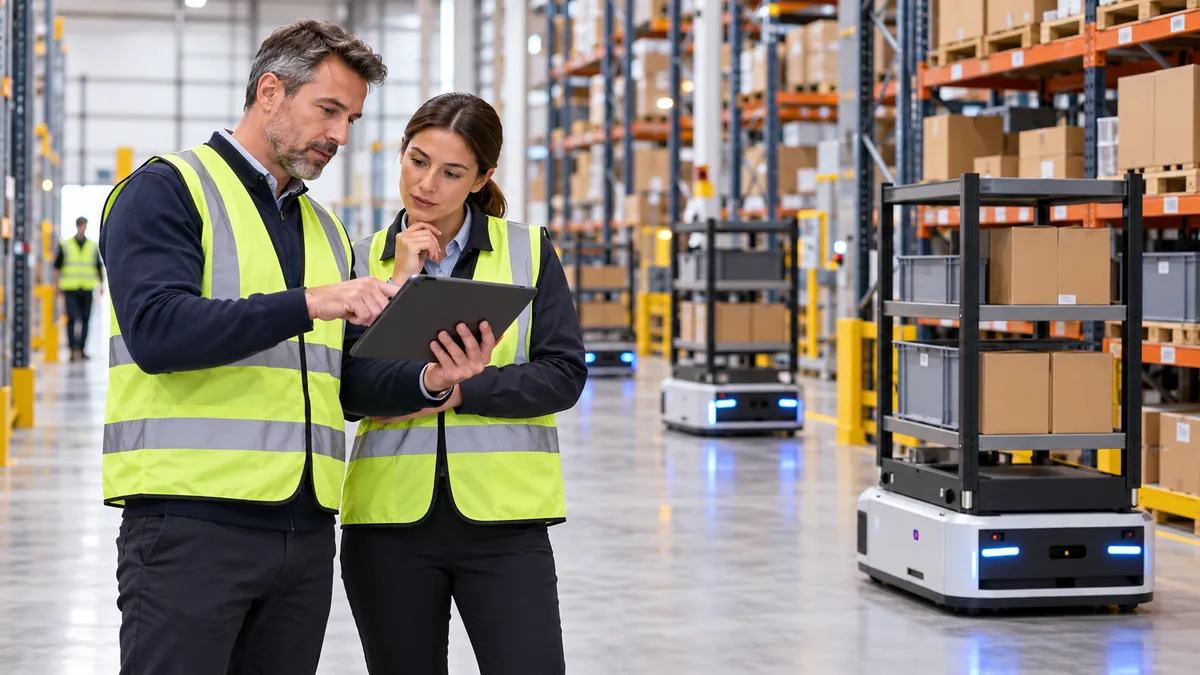 Illustrative warehouse team reviewing an automation project